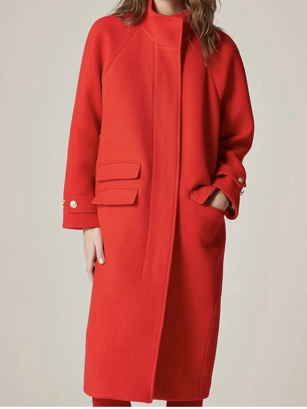 $398 J CREW Red Toscana Lanificio Nello Gori Stadium Cloth Wool Long Coat Sz 6 - Picture 2 of 16